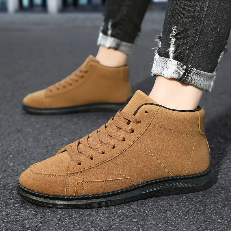 New Men's Shoes Fashionable Breathable Flat Shoes Men's Outdoor Sports Shoes Korean Version Trendy High Top Round Toe Walking