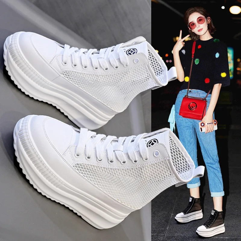 Fujin Women Summer Shoes Boots Ankle 2024 Spring Autumn Platform Wedge Sneakers Shoes 7.5cm Breathable Boots