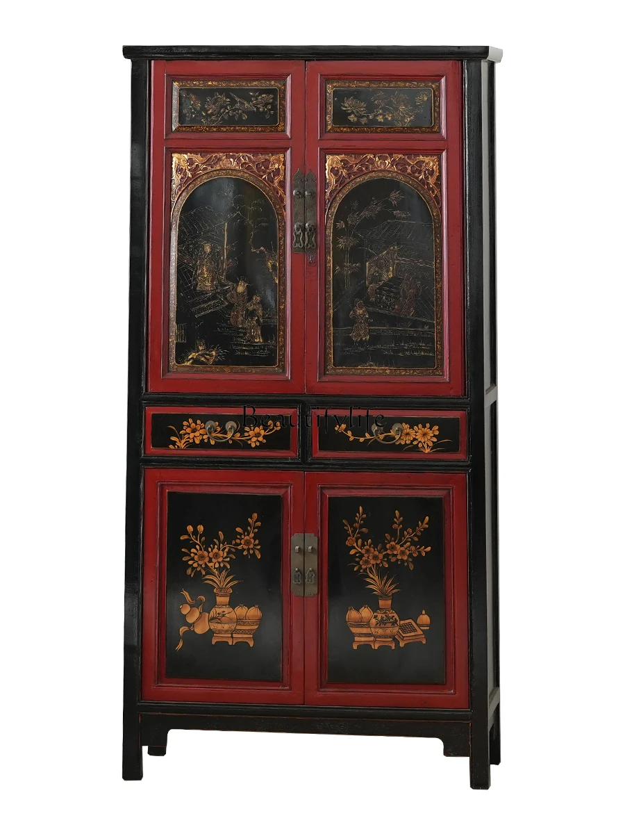 

Chinese classical solid wood furniture New Chinese bookcase Antique hand-painted decorative cabinet
