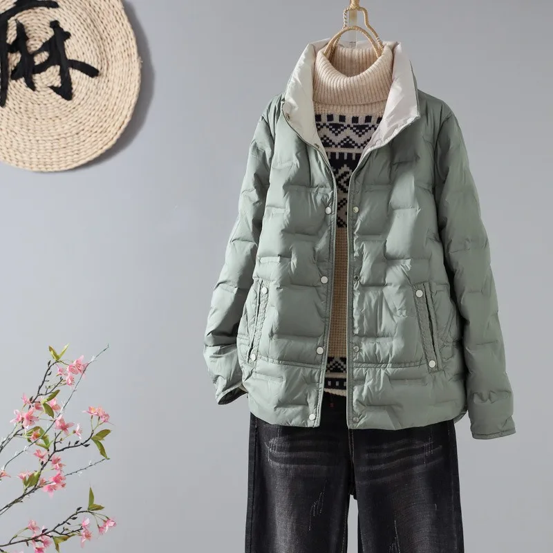 Women's Autumn Winter New Stand-up Collar White Duck Down Coat  Lightweight Down Jacket Outerwear Short Length Casual  Tops