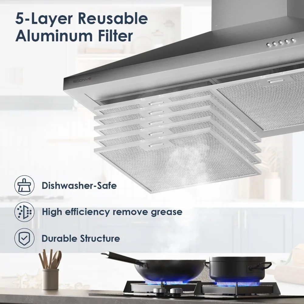 450 CFM 30 inch Range Hood, Stainless Steel Wall Mount Vent Hood, Convertible to Ductless/Ducted with LED Lights