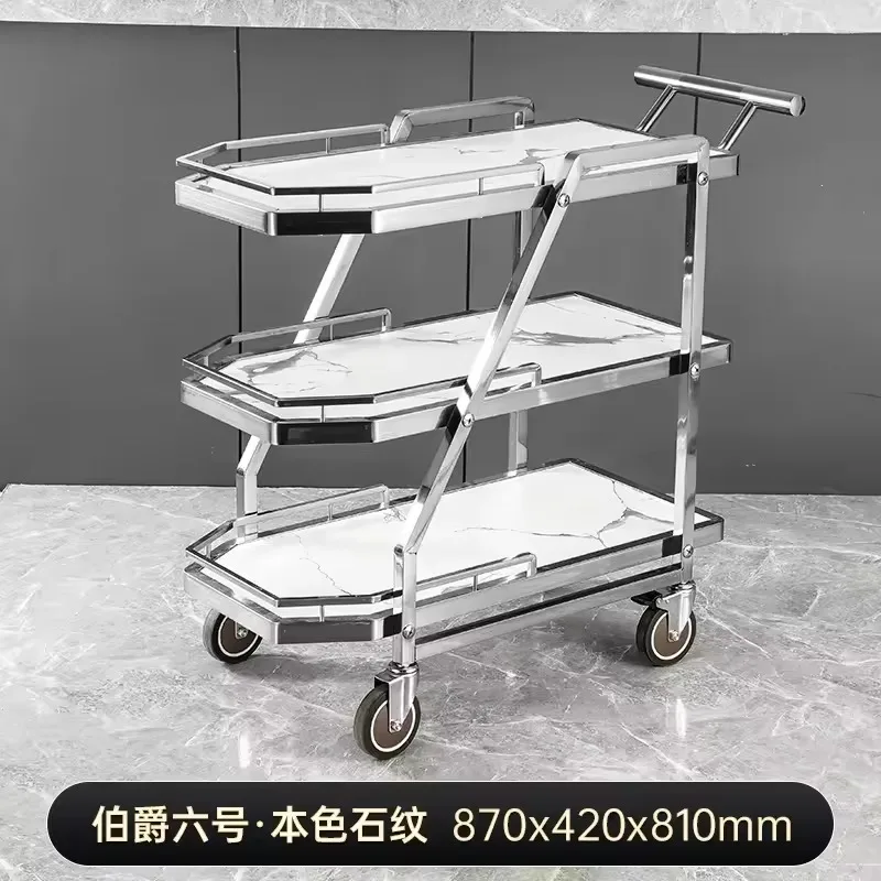 Luxury Restaurant Service Vehicle Serving Cart Made Stainless Steel Three-layer HandPushed Cart