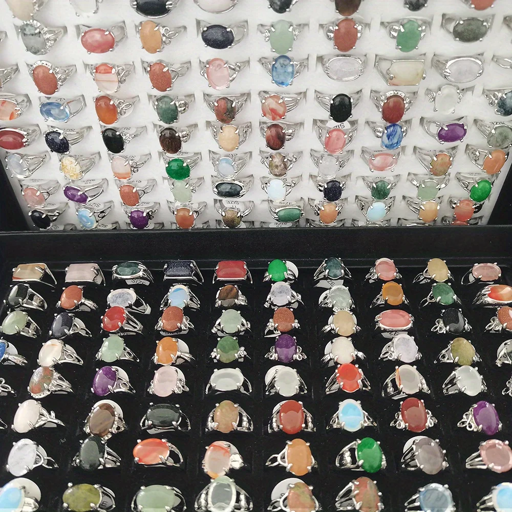 50 Random Pieces of Mixed vintage Natural Stone Rings | New Fashion Accessories for Men and Women | Halloween, Thanksgiving, Christmas, Easter Party Gifts | Box Not Included