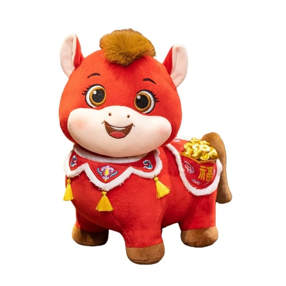 Chinese Style Horse Mascot Stuffed Animal PP Cotton Soft Plush Horse Plush Doll Collection Fluffy Chinese Stuffed Horse Doll