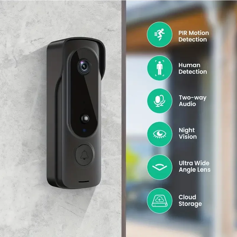 Campainha sem fio externa, capa solar, 1080p, vídeo porteiro, áudio bidirecional, detecção de movimento, olho mágico, câmera de porta, wi-fi