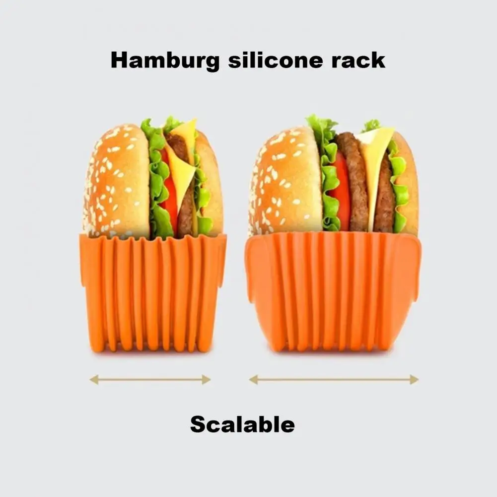 1/4 Pcs 10*6cm Silicone Rack Retractable Burger Fixed Box Touch-Free Burger Clip Burger Box Holder Hamburger Sandwich Clip Case