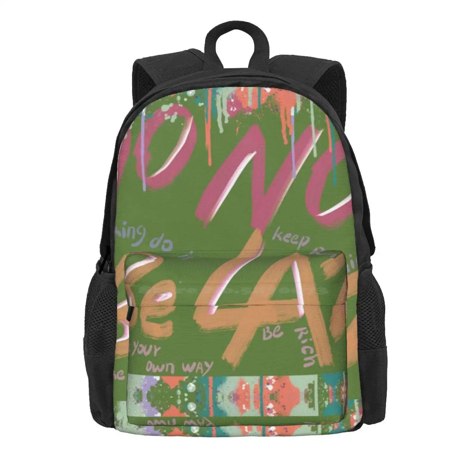 Doodle Hot Sale Schoolbag Backpack Fashion Bags Green Words Doodle Pink