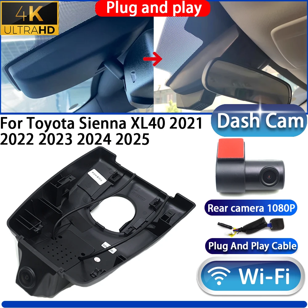 

HighCity For Toyota Sienna XL40 2021 2022 2023 2024 2025 Dash Cam Camera DVR 4K UHD Night Vision Plug And Play Video Recorder