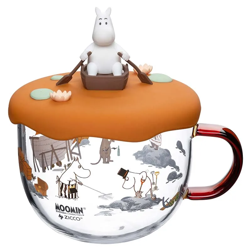 Mumino High Borosilie Glass Cup with St Large Capaci Coffee Cup Heat Resistant Breakfast Cup Nordic Sle round ape