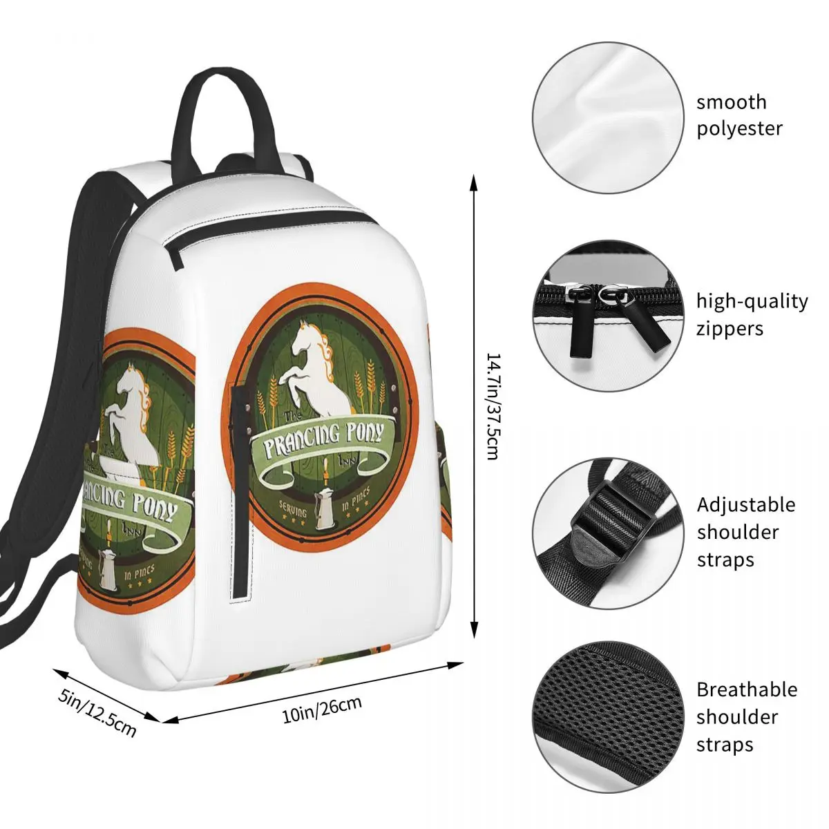 The Prancing Pony Backpack Student BookBag Boys Girls School Bag Computer Shoulder Bags Men Women
