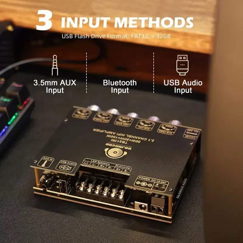 Audio Power Amplifier Board ZK-TB21 2.1CH 50W TB21 PRO 2.1 Channel 5.2 Stereo Power Amplifier Board 50W + 50W + 100W7827