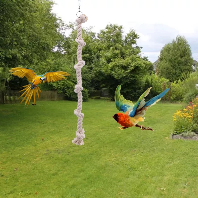 Hanging Cotton Rope Swing Cage with Knots, Parrot Climbing Toy, Boredom Breaker for Budgies