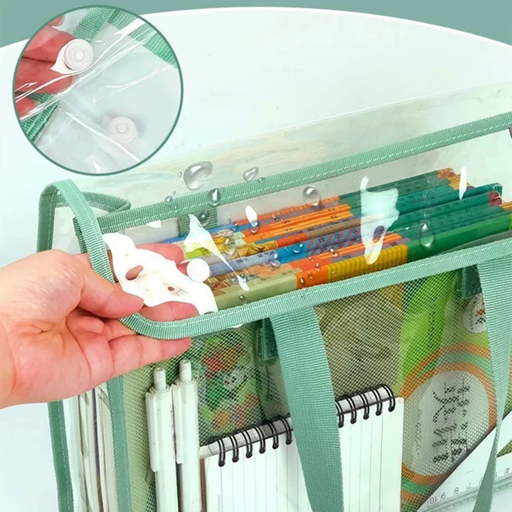 Borsa per documenti di grande capacità Cartella portatile impermeabile trasparente autoadesiva in PVC, borsa per archiviazione di file espandibile portatile
