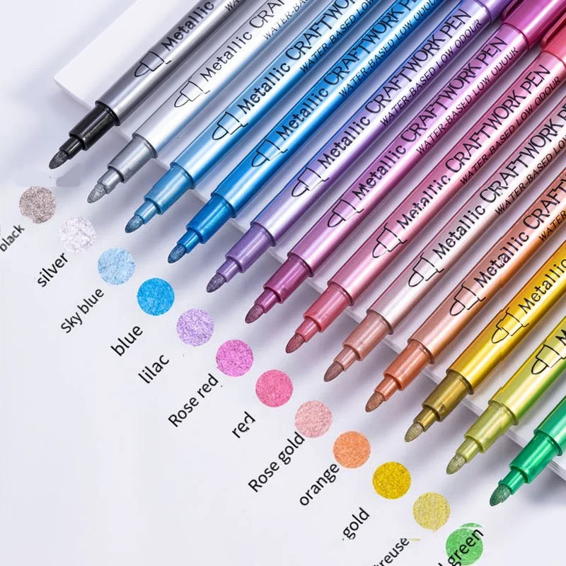 12PCS Color Bingene Metal Pen Highlight Stick Diy Painted Signature Pen Craft Pen Water-Based Painting Pen Marker Pen