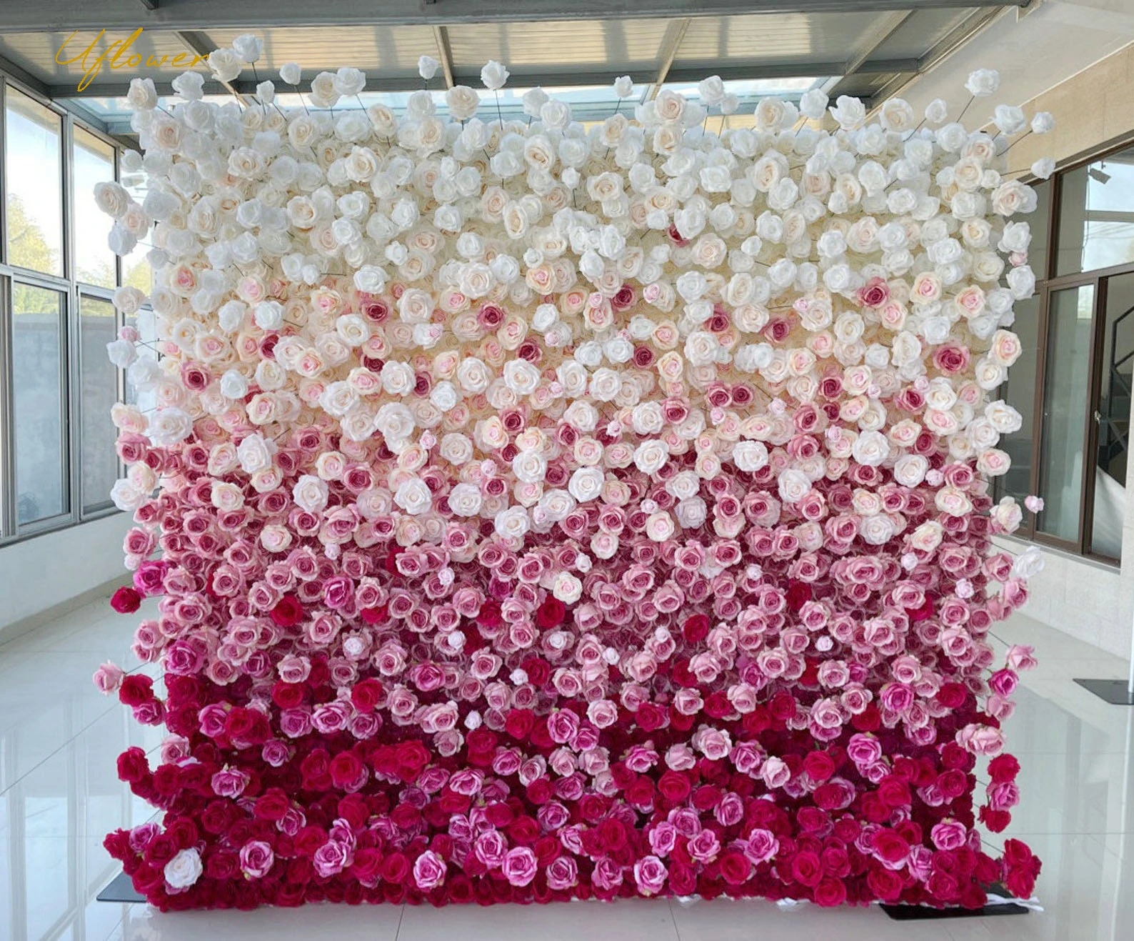 Uflower Wedding Red White Rose 5D Artificial Flower Wall Row Arch Backdrop Fabric Floral Event Party Prop Floral Arrangement