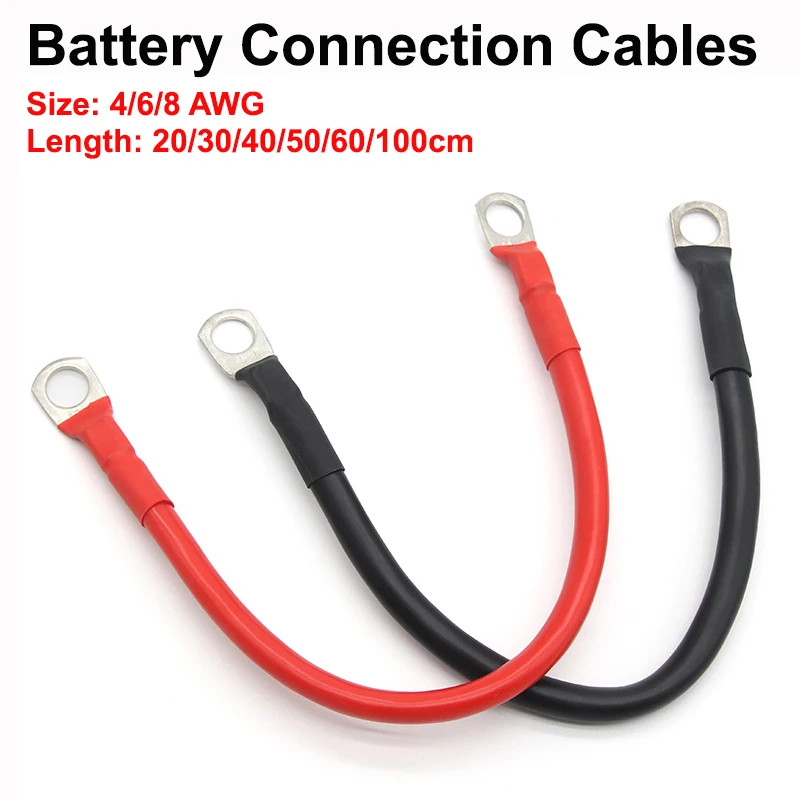 Car Battery Cable with M8 SC Terminals Cable Black and Red 4 6 8 AWG For Electrical Wiring with Lugs for UPS,Inverter