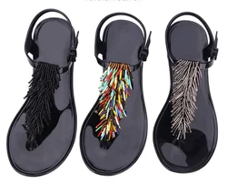 Women's Shoes Flip-flops Sandals for Woman Black Footwear Plastic with Low Heels Summer 2024 Crystal Pvc Wholesale Luxury Sale H