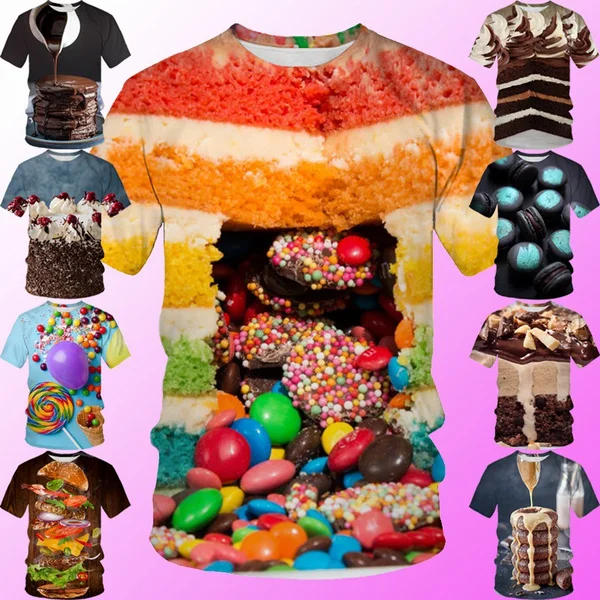 

Fashion Men/women Gourmet Unisex Fun Tops Cake 3D Printing T-shirt Funny Short Sleeve Round Neck Tee