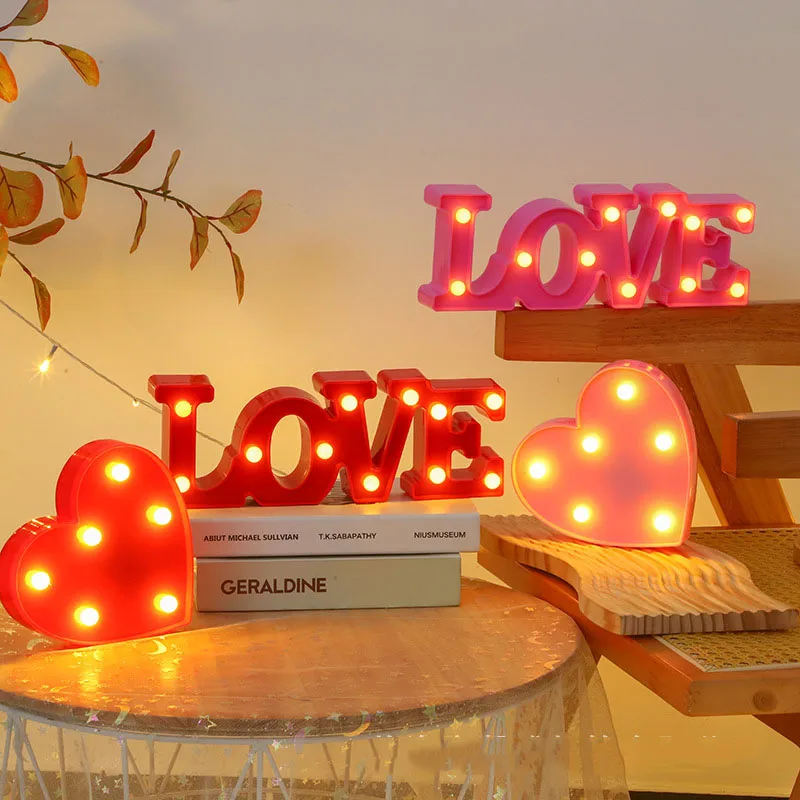 

D5 Love Heart LED Lamp Wedding Party Romantic Red Pink Night Light Ornament Birthday Room Home Decoration Valentines Day Gift