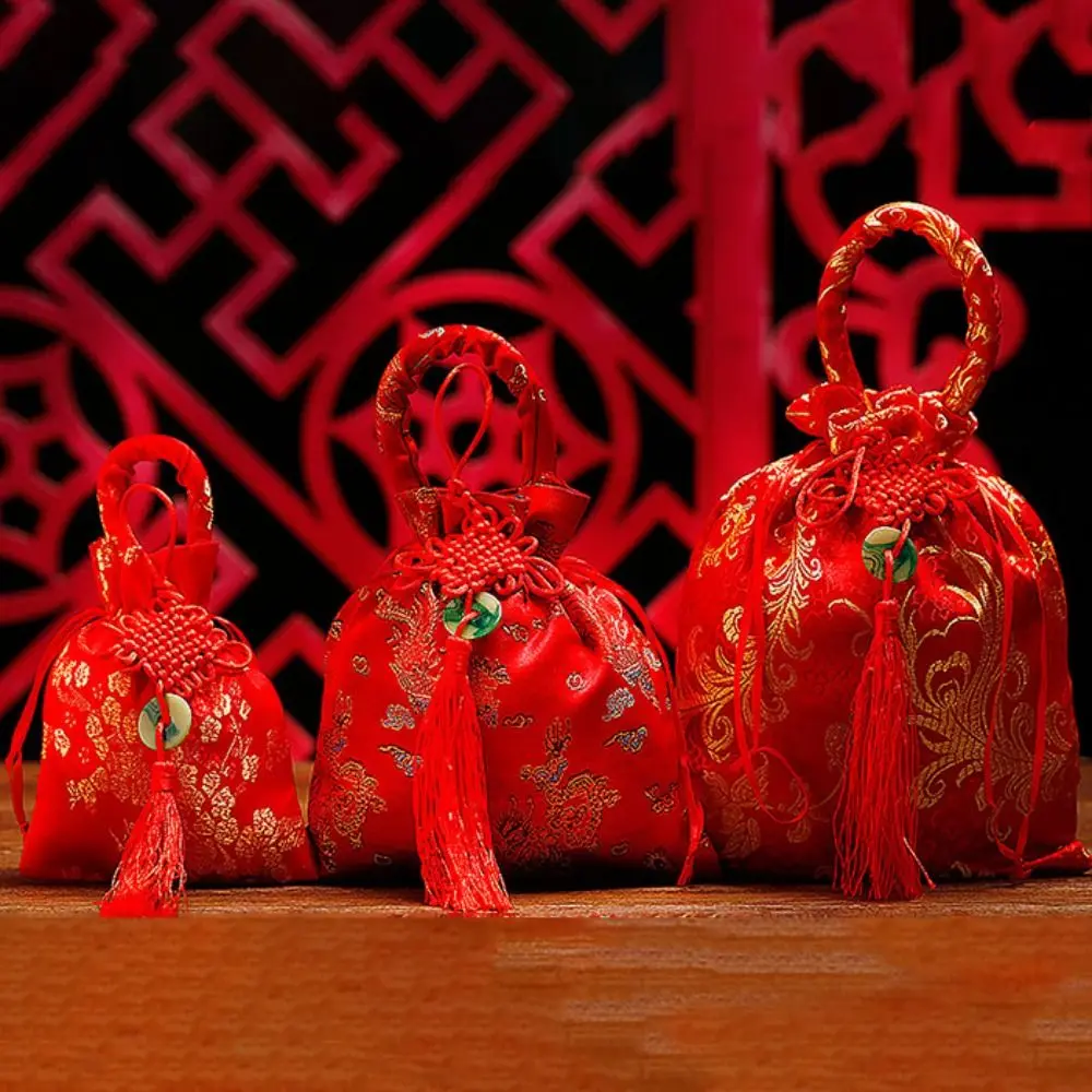 

Холщовая сумка в китайском стиле с цветочным принтом на шнурке, большая вместительная сумка с кисточками в китайском стиле, кошелек для монет в корейском стиле, кошелек