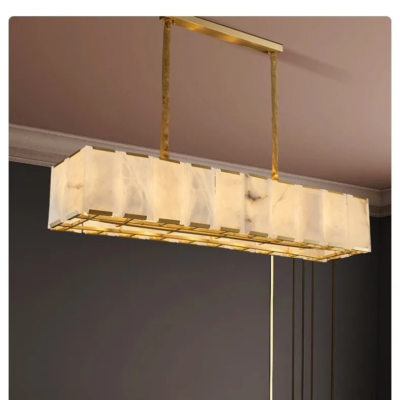 

All copper natural marble chandeliers, postmodern simple bedroom and dining room model room designer light luxury marble lantern