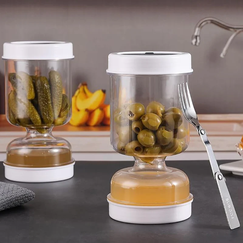 Pickle Olives Hourglass Cucumber Container Airtight Lids Pickles Jar With Forks Dry Wet Dispenser Kitchen Juice Separator Tools