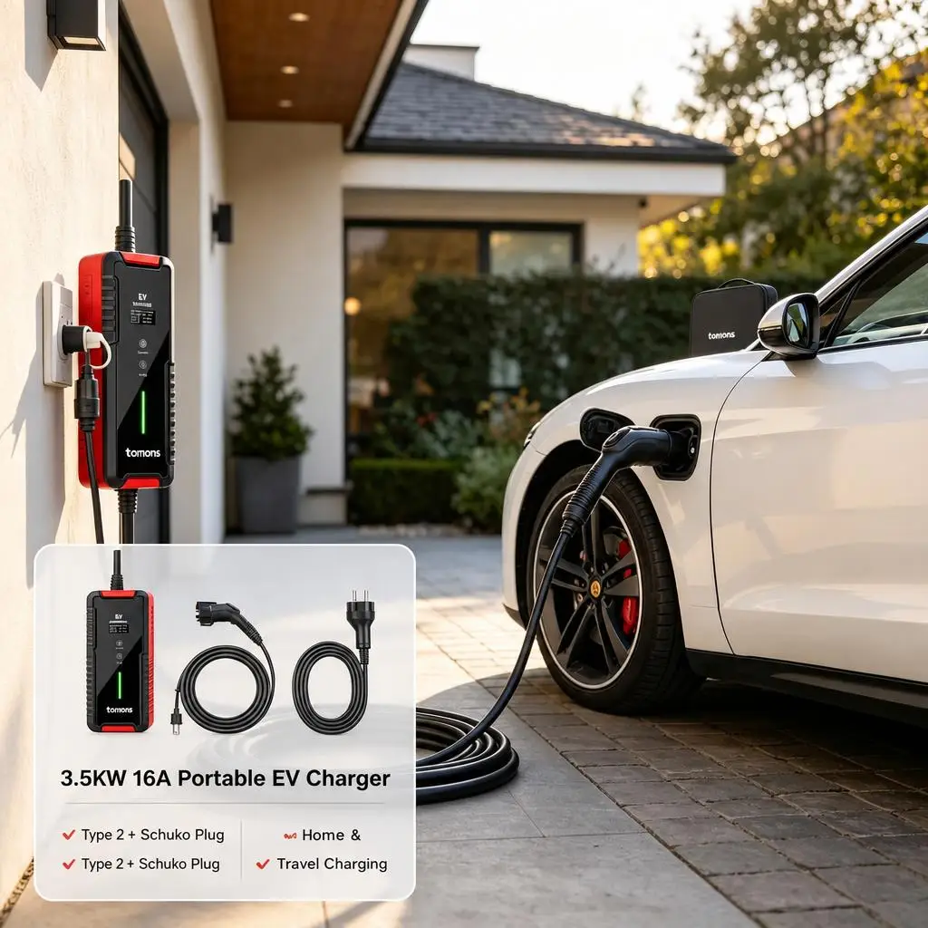 Tragbares Typ-2-EV-Ladegerät 3,5 kW 16A Schuko-Stecker Mobile Wallbox Elektroauto-Ladekabel für den Heim- und Reisegebrauch