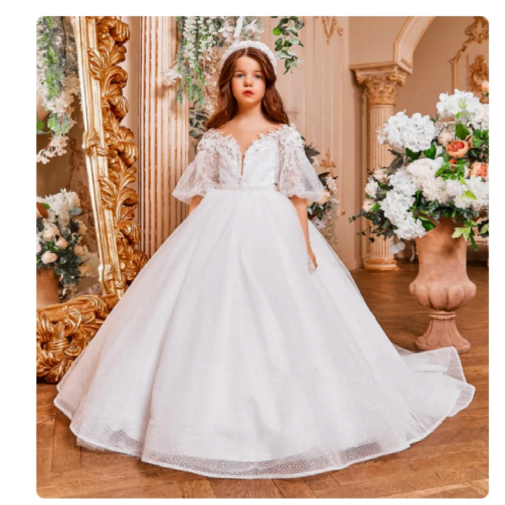 Lovely Flower Girl Dress Ball Beauty Pageant First Communion Elegant Tulle Lace Secal Backless Princess Kids Birthday Present