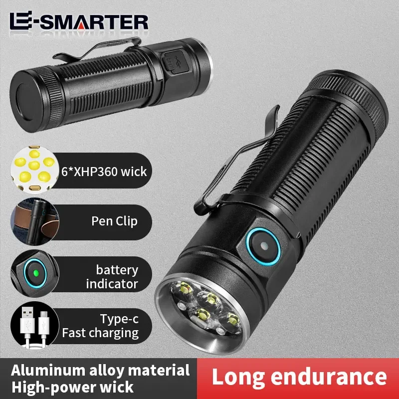 Powerful 6 LED EDC Flashlights 3000Lumen Portable Rechargeable Torch Outdoor Waterproof Hiking Camping Emergency Work Light