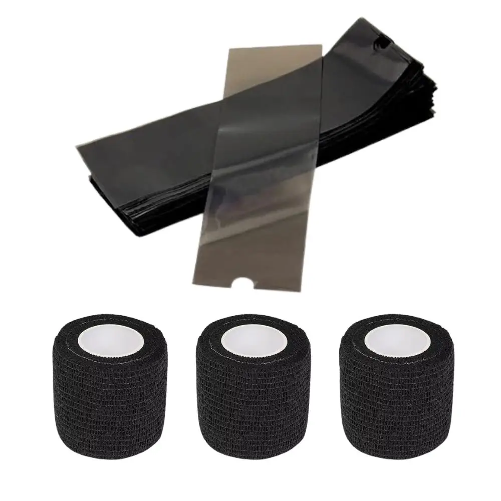 Tattoo Pen Covers 100Pcs Disposable Pink /Black/Blue with 3Pcs Self Adhesive Grip Tape Bandage Tattoo Machine Sleeves Profession