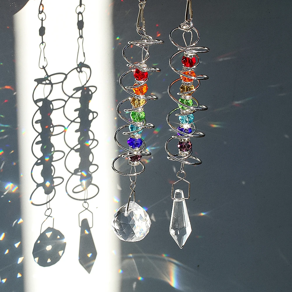 Spiral Tail Wind Spinner Stabilizer Sun Catcher Crystal Ball Rainbow Maker Chakra Bead Chain Wind Chimes Garden Hanging Decor