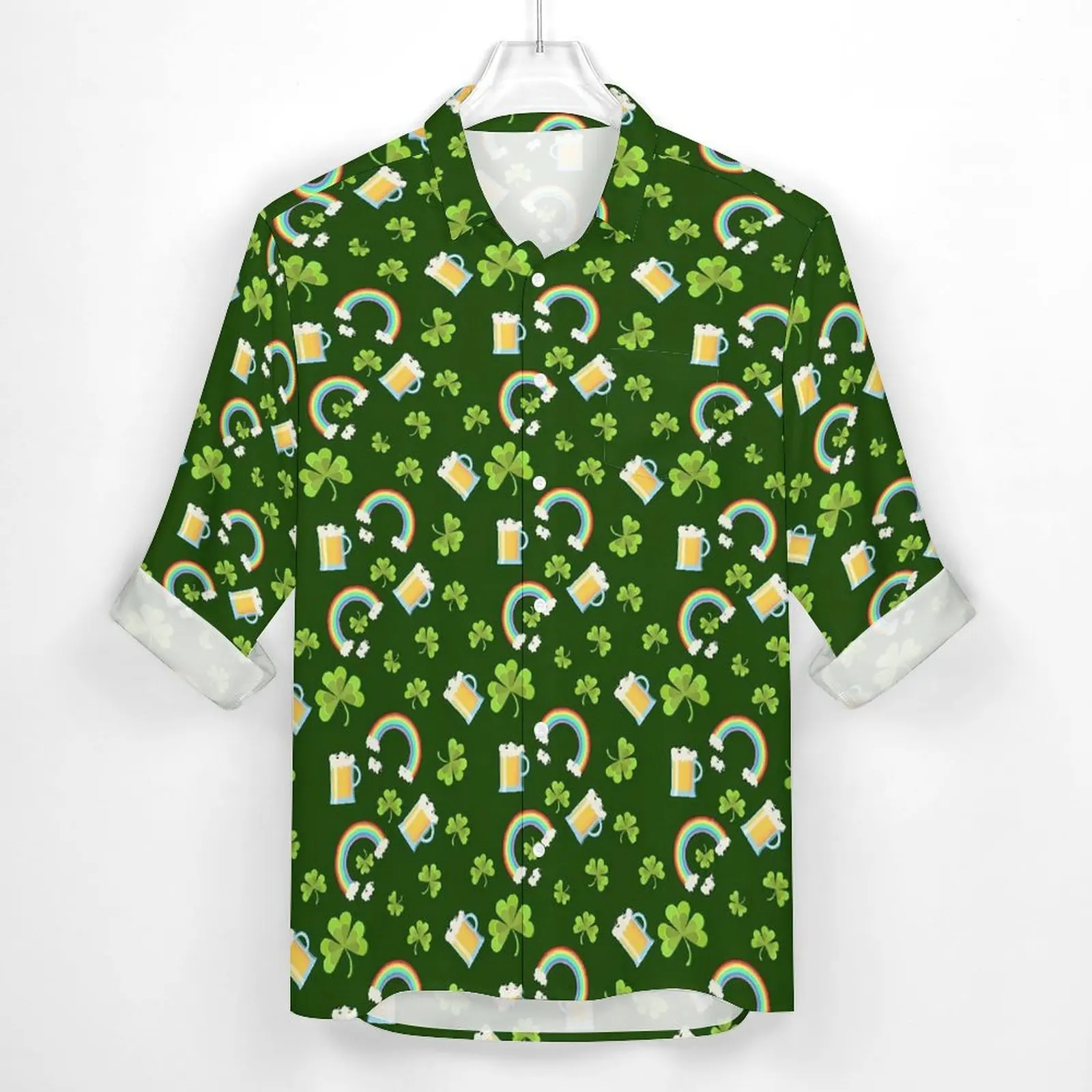 St Patricks Day Shirt Shamrock And Rainbow Casual Shirts Long Sleeve Pattern Funny Blouses Autumn Vintage Oversize Clothing