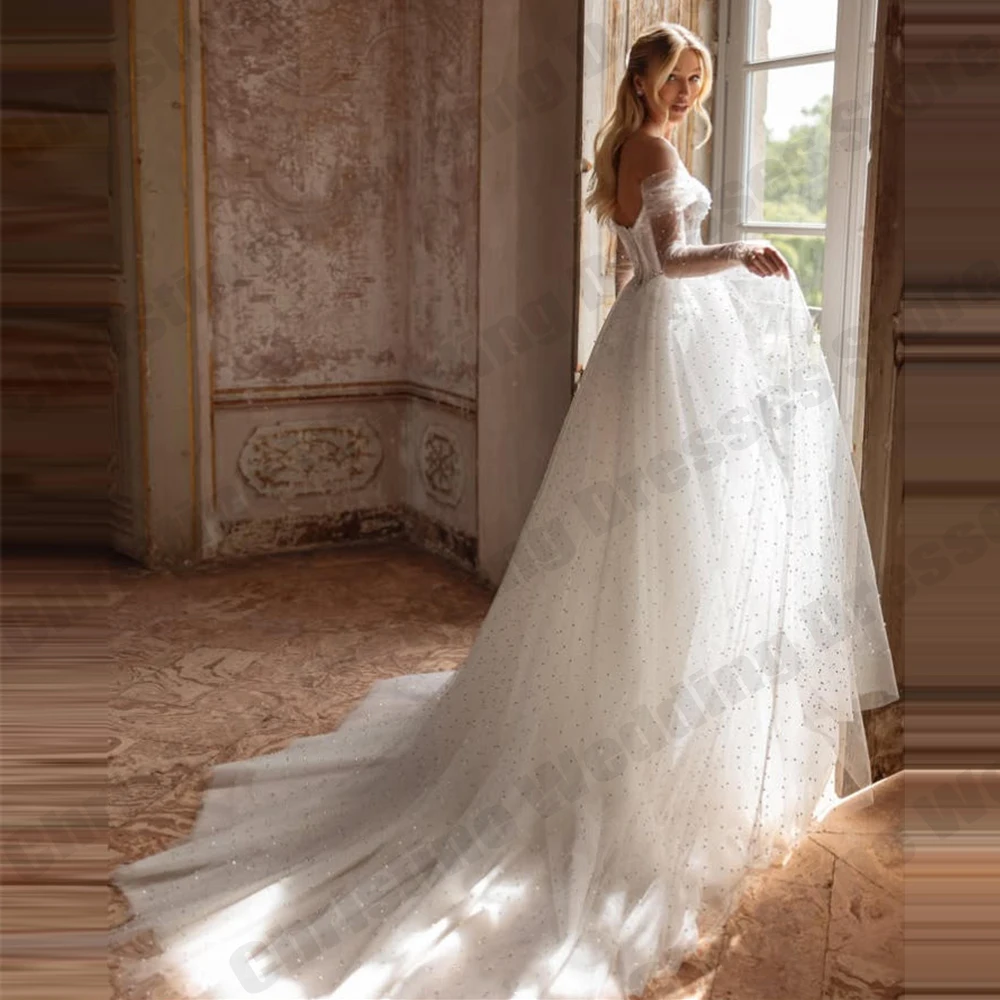2026 Glitter Women's Wedding Dresses Sexy Off Shoulder A-line Princess Ball Bridal Gowns Formal Party Customized vestidos mujer