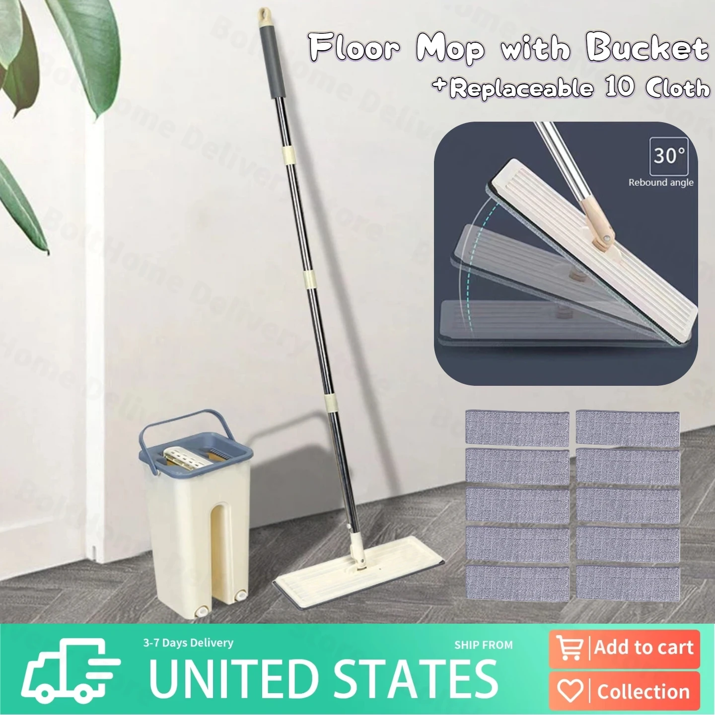 

Mop and Bucket Set Flat Mop Bucket System with Separate Dirty and Clean Water for Floor Cleaning with 10 Microfiber Pads