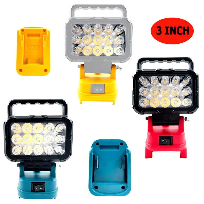 Power Tool Parts for Makita for Milwaukee for Dewal 18V Lithium Battery LED Work Lights Lamp Hand Lantern Spotlight USB Charger