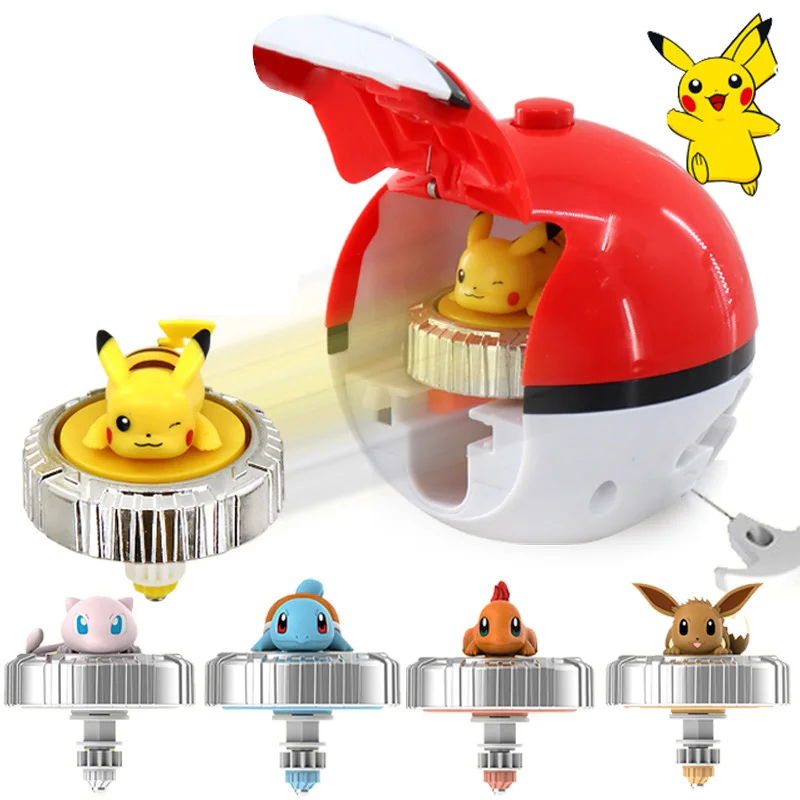 Original Pokemon Pikachu Spinning Top Cartoon Anime Figure Pull Line monster elf ball Battle Game boy kid Children Birthday Gift