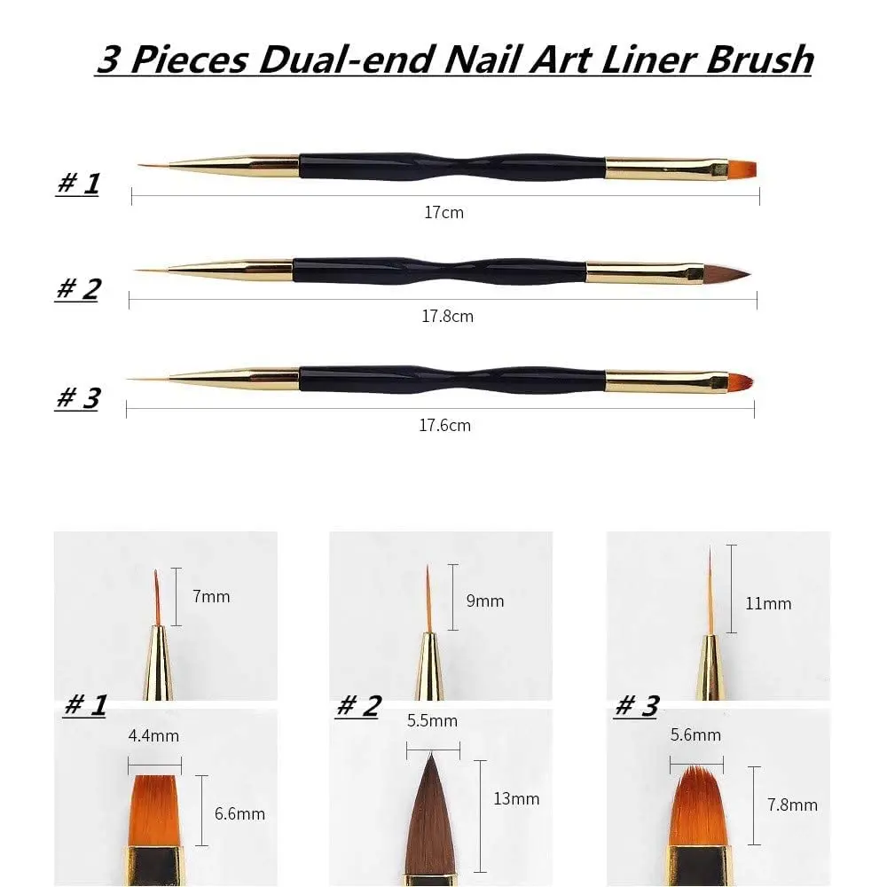 LINMANDA Nail Art Brushes 3Pcs Nail Brush Set with Gel Polish Pens and Liner Brush for Home and Professional Salon Use