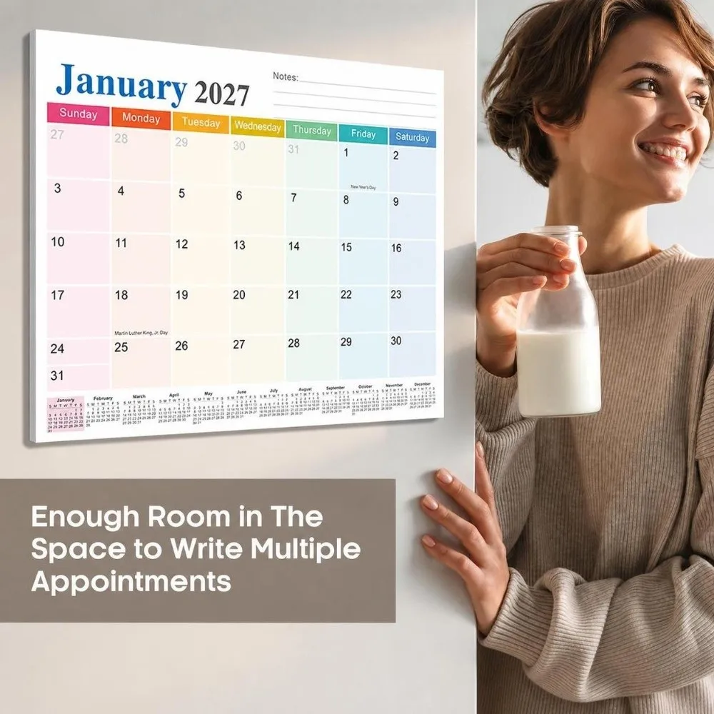 Magnetic Backing Magnetic Fridge Calendar Monthly Planner Eco-Friendly Paper Wall Planner Calendar 18-Month Calendar Home Office