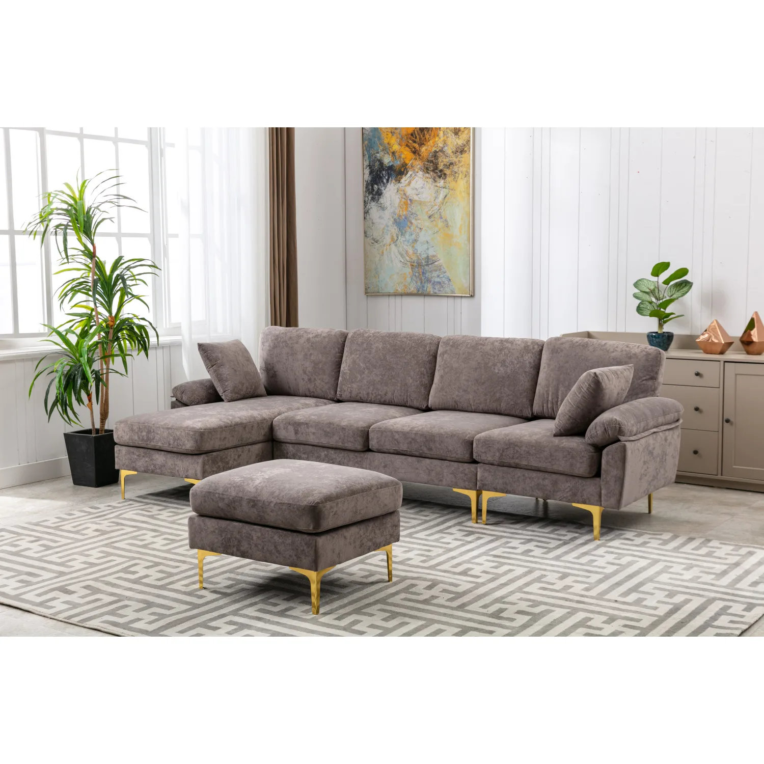 COOLMORE U-shaped Sectional Sofa Ottoman, Reversible Living Room Couch, Spacious Durable Furniture, Removable Washable Cover (Gr