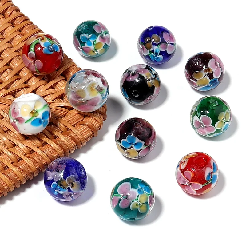 5pcs/Lot 12mm Multicolor Flower Lampwork Beads for Jewelry Making Round Beads DIY Charms Bracelet Necklace Accessories