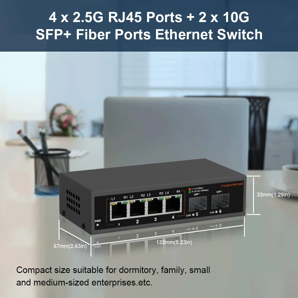 مفتاح إيثرنت تجاري مع بو اختياري ، 4 منافذ ، 4 جيجابايت في الثانية ، RJ45 + 2x10G ، ألياف SFP ،