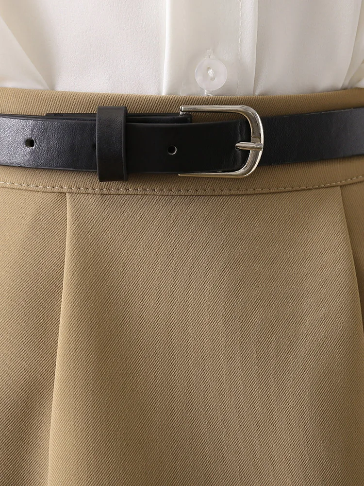 Khaki A-Line  Skirt Women's High Waist Slimming Casual Hip Covering Commute Short Skirt Spring Summer Fashion Trend