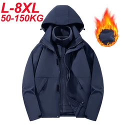 Plus Size 8xl Waterproof Jackets Men Hat Detachable 3 In 1 Jacket Thick Warm Softshell Camping Outdoor Windbreaker Hiking Coats