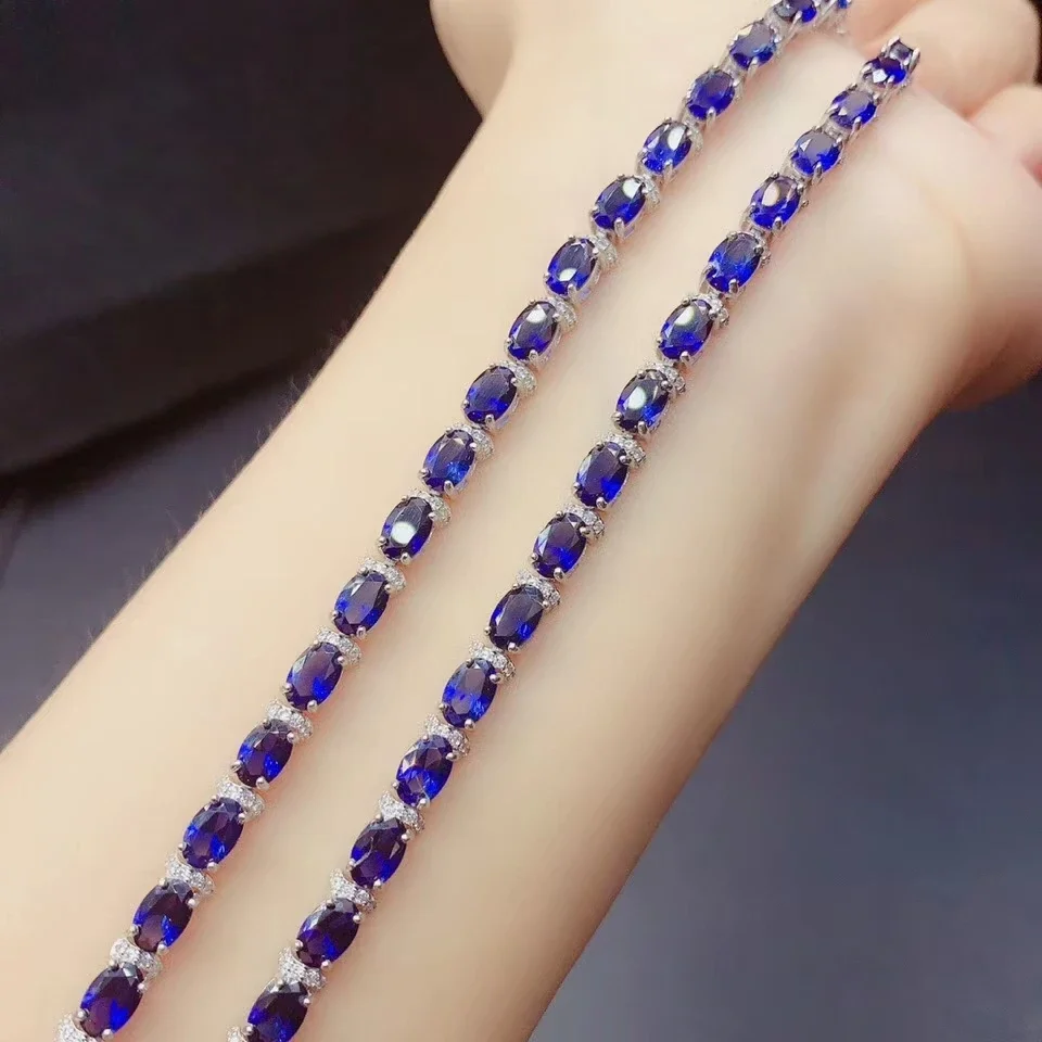 Natural Sapphire Bracelet 925 Sterling Silver Blue Sapphire Bracelet Women\'s High Wedding Jewelry