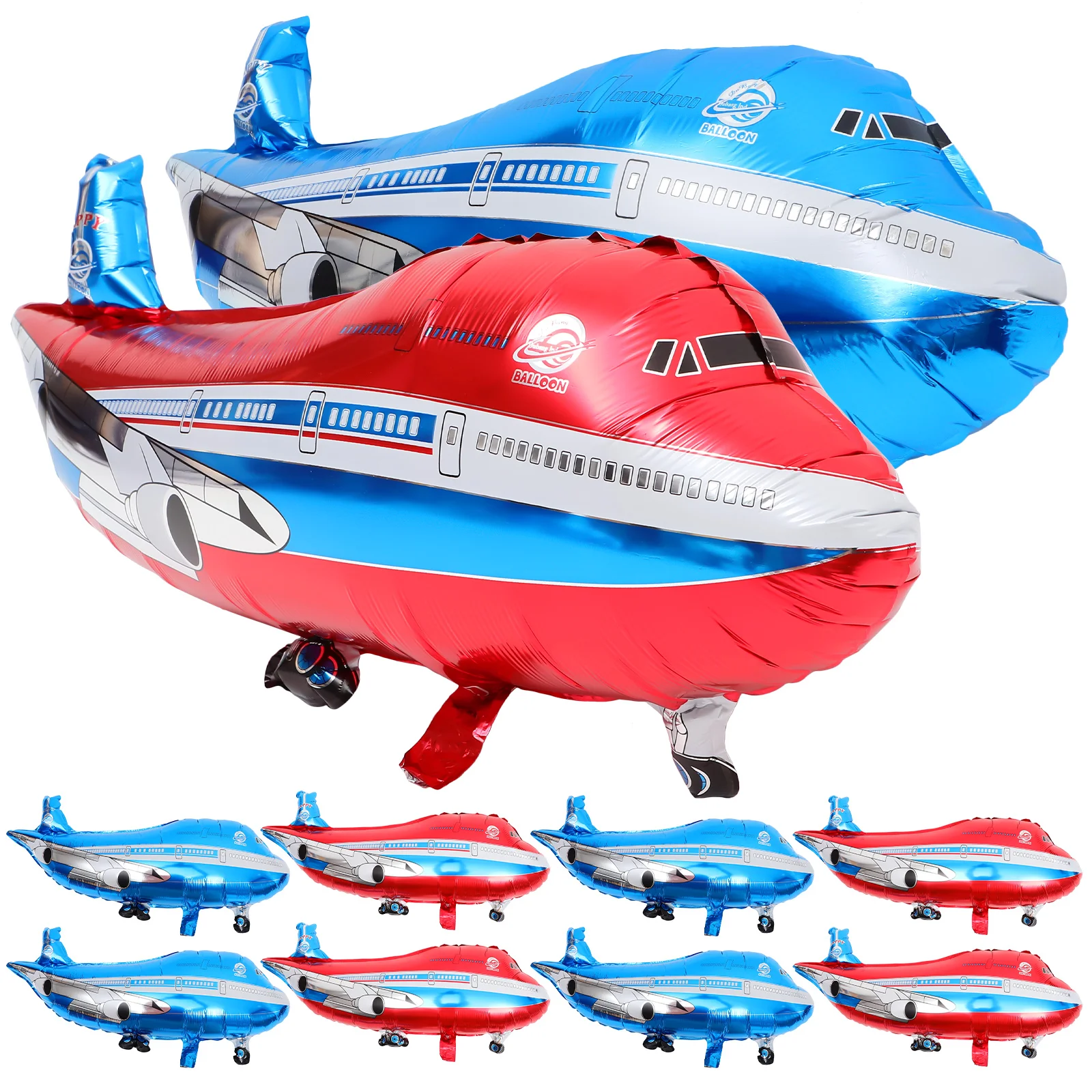 

10pcs Airplane Ballon Decor Foil Ballon Toy for Kid Party Gathering (Blue 5 Pcs, Red 5pcs)