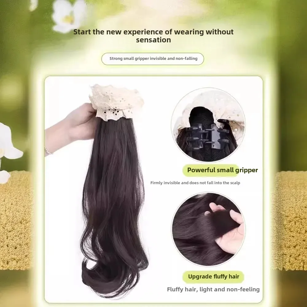 باروكة شعر نسائية محاكاة طبيعية نصف مربوطة منخفضة ذيل الحصان الدانتيل مشبك شعر مستعار من الألياف الآسيوية من البر الرئيسى للصين #3