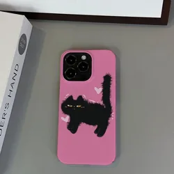 Korean Ins Pink Cat Hard Phone Case for iPhone 15 14 13 Pro Max Back Cover for 12 mini 11 Pro Max X XS XR 7 8 Plus SE 2020 Capa