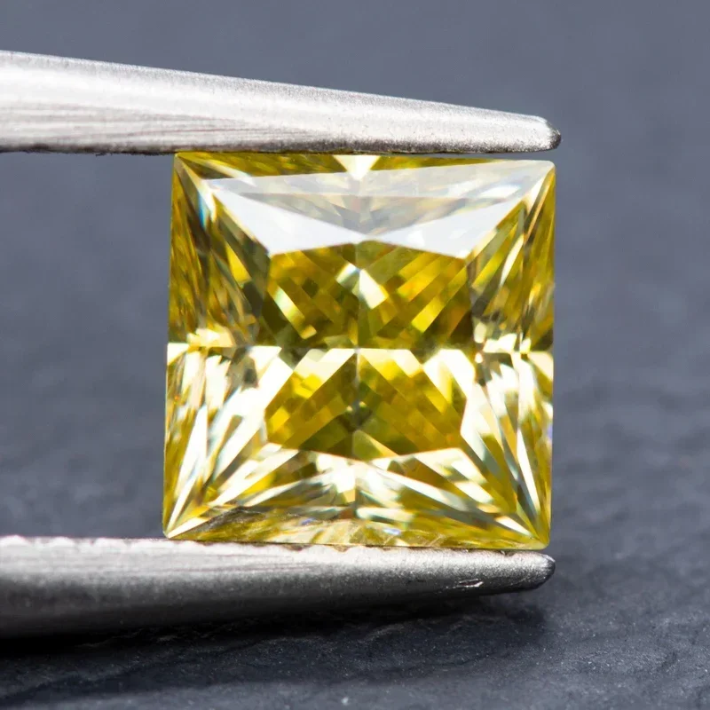 Moissanite steen citroengeel kleur Princess Cut VVS1 met GRA-certificaat voor edelsteen bedels kralen top sieraden maken materiaal