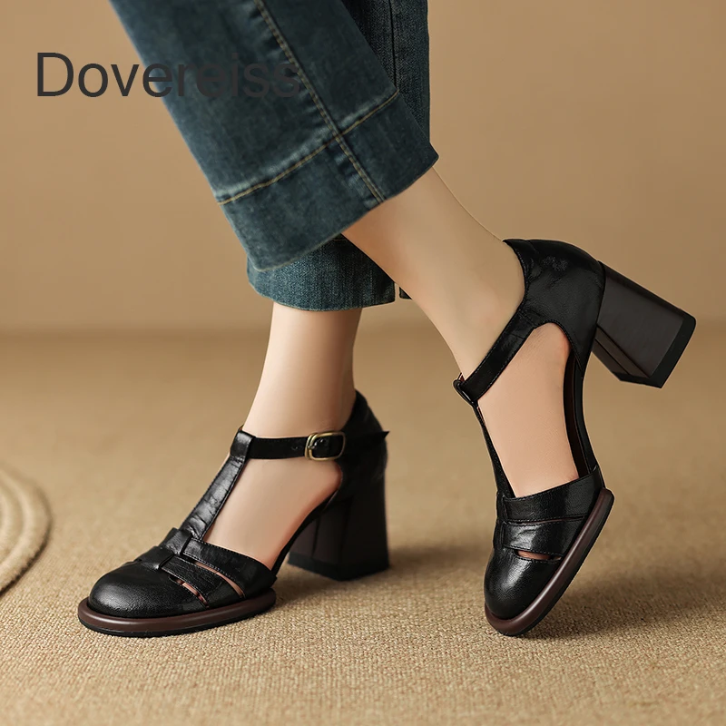 

Женские босоножки в стиле ретро, коричневые сандалии из натуральной кожи на толстом квадратном каблуке 5 см, с пряжкой и узкими ремешками, размеры 34-39, для лета, 2020