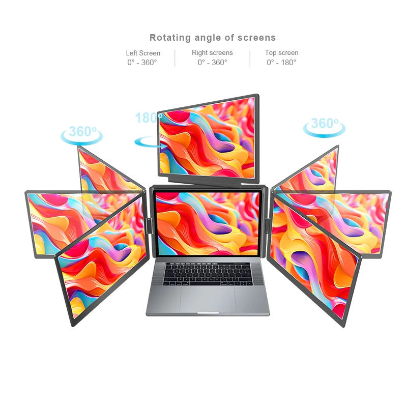 New 14''  Laptop Triple Portable  Quad Moniror  for Wins mac ,Top Forward and Backward Flip 180°,left Fold 315°, Right Fold 315°